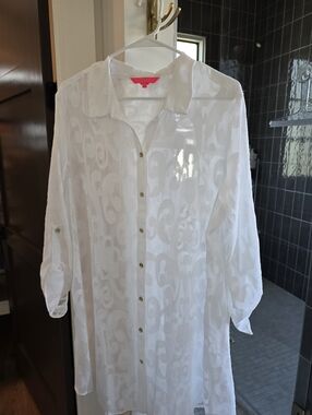 Lilly Pulitzer White Semi-Sheer Textured Natalie Button-Down Swim Cover-Up